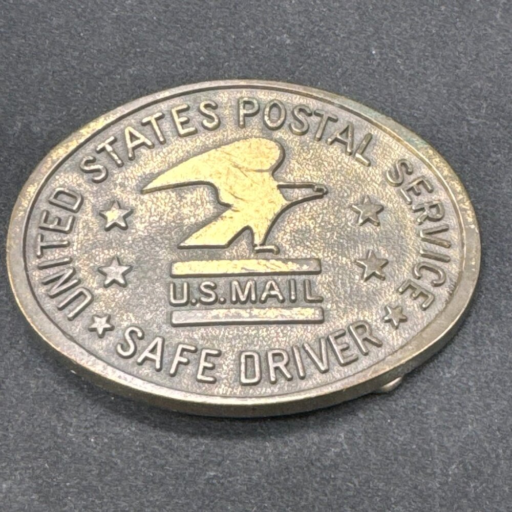 Vintage USPS Post Office Safe Driver Oval Brass Belt Buckle for 1.5" Belt